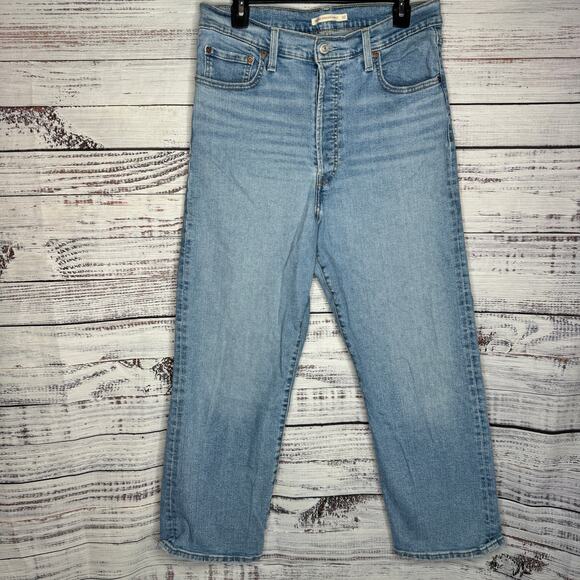 Levi’s Ribcage Straight Ankle Jeans Light Wash High Rise Button Fly 32 - Picture 2 of 5